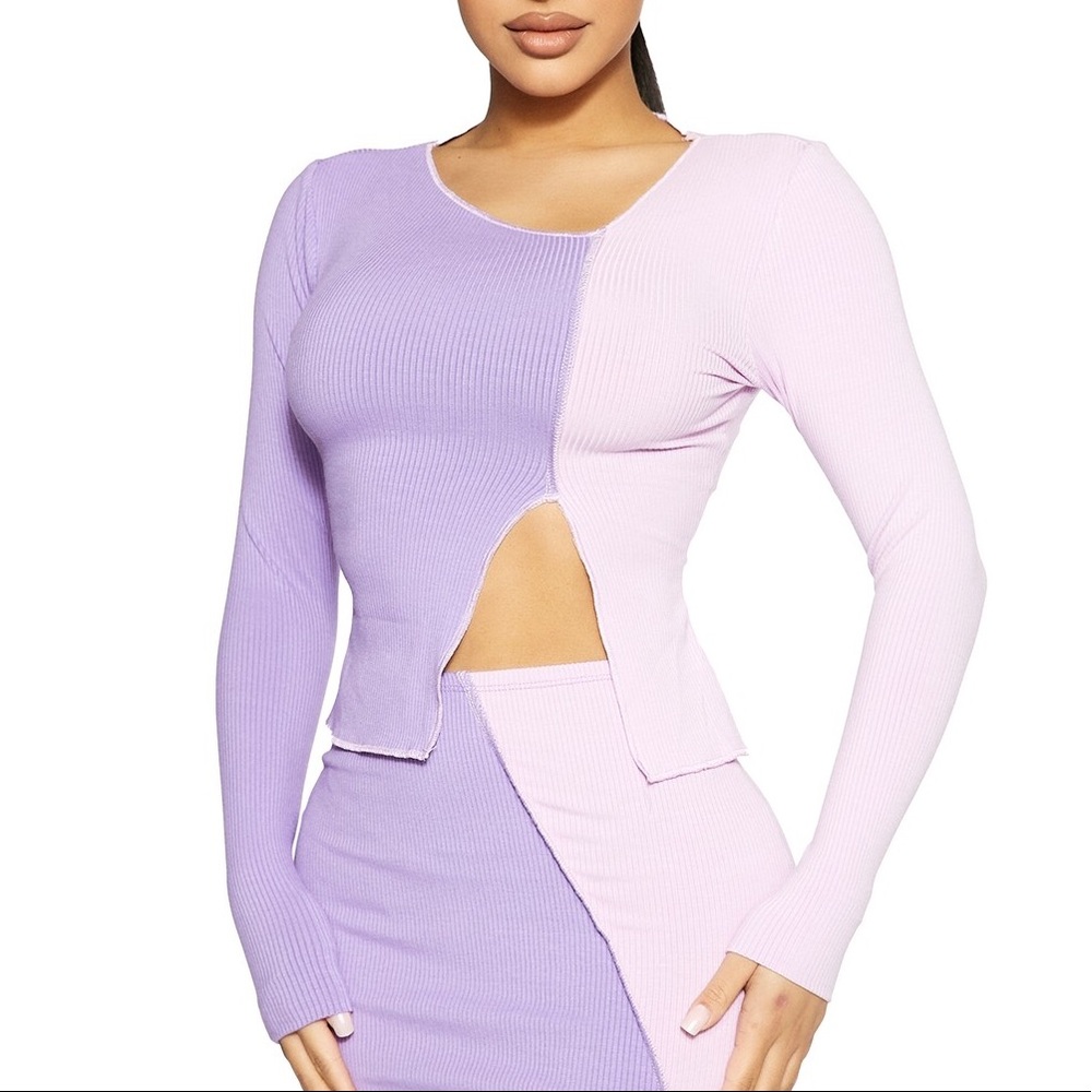 Naked Wardrobe Snatched Two-Tone Crop Top in Purple